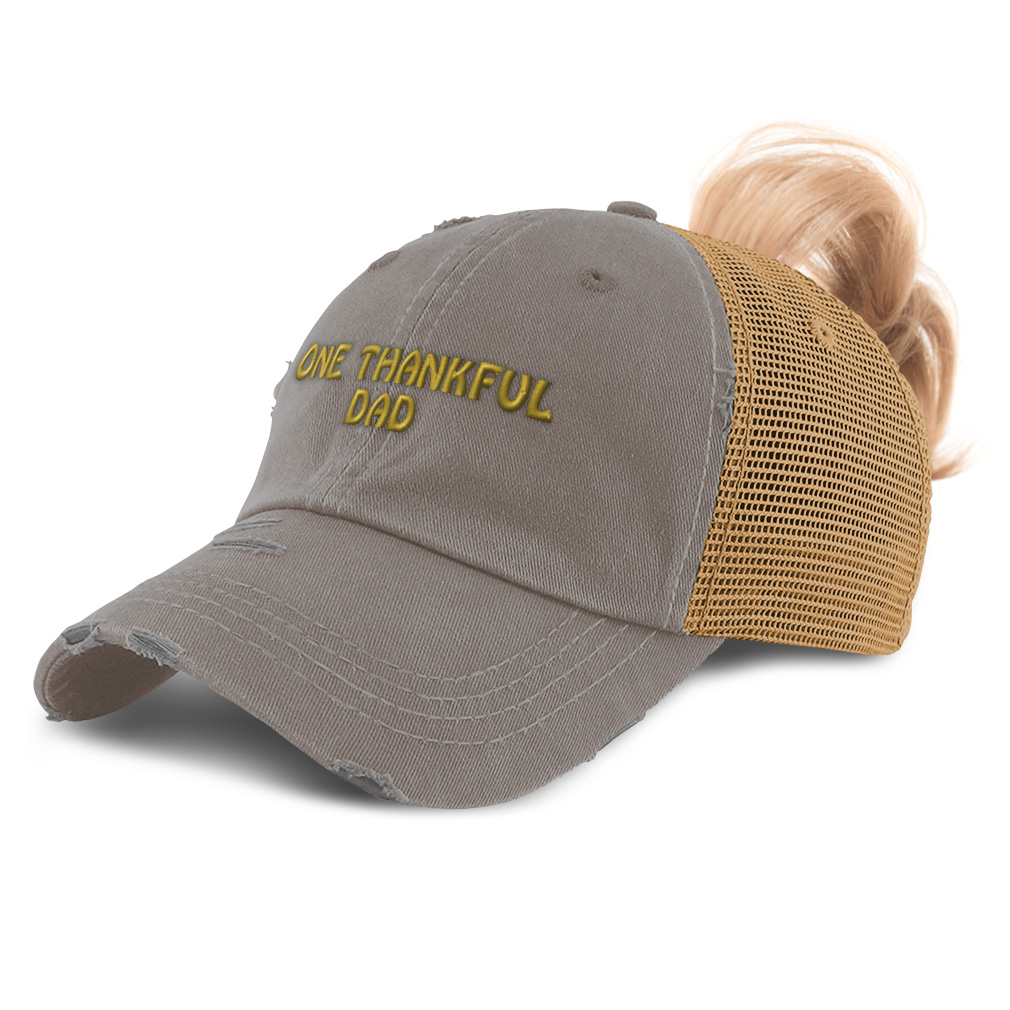 Womens Ponytail Cap 1 Thankful Dad Blessed Family E Dad Distressed Trucker Hats - Picture 11 of 24