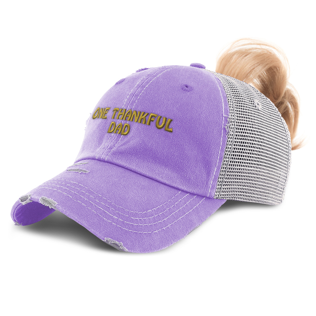 Womens Ponytail Cap 1 Thankful Dad Blessed Family E Dad Distressed Trucker Hats - Picture 13 of 24