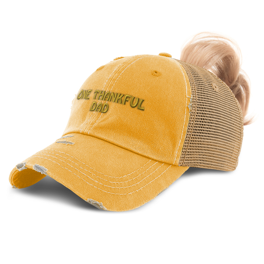 Womens Ponytail Cap 1 Thankful Dad Blessed Family E Dad Distressed Trucker Hats - Picture 17 of 24