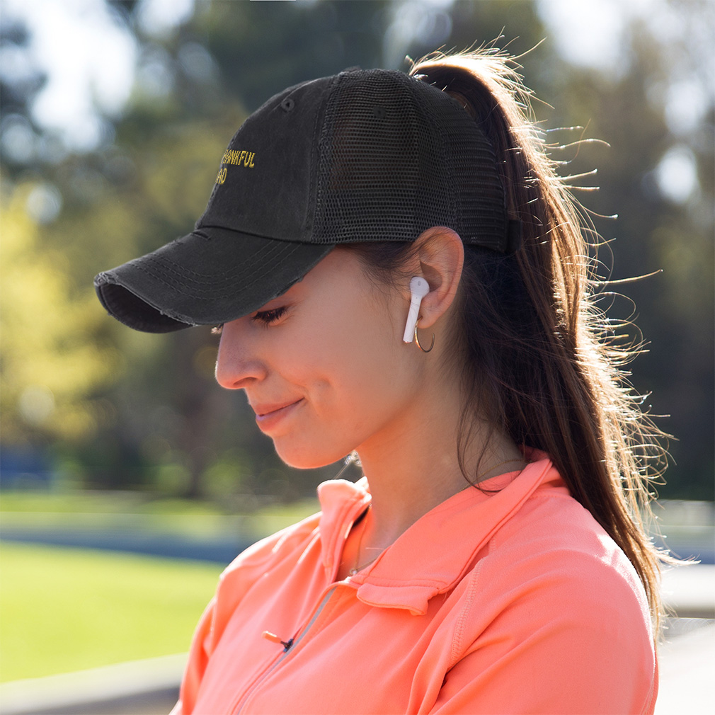 Womens Ponytail Cap 1 Thankful Dad Blessed Family E Dad Distressed Trucker Hats - Picture 4 of 24