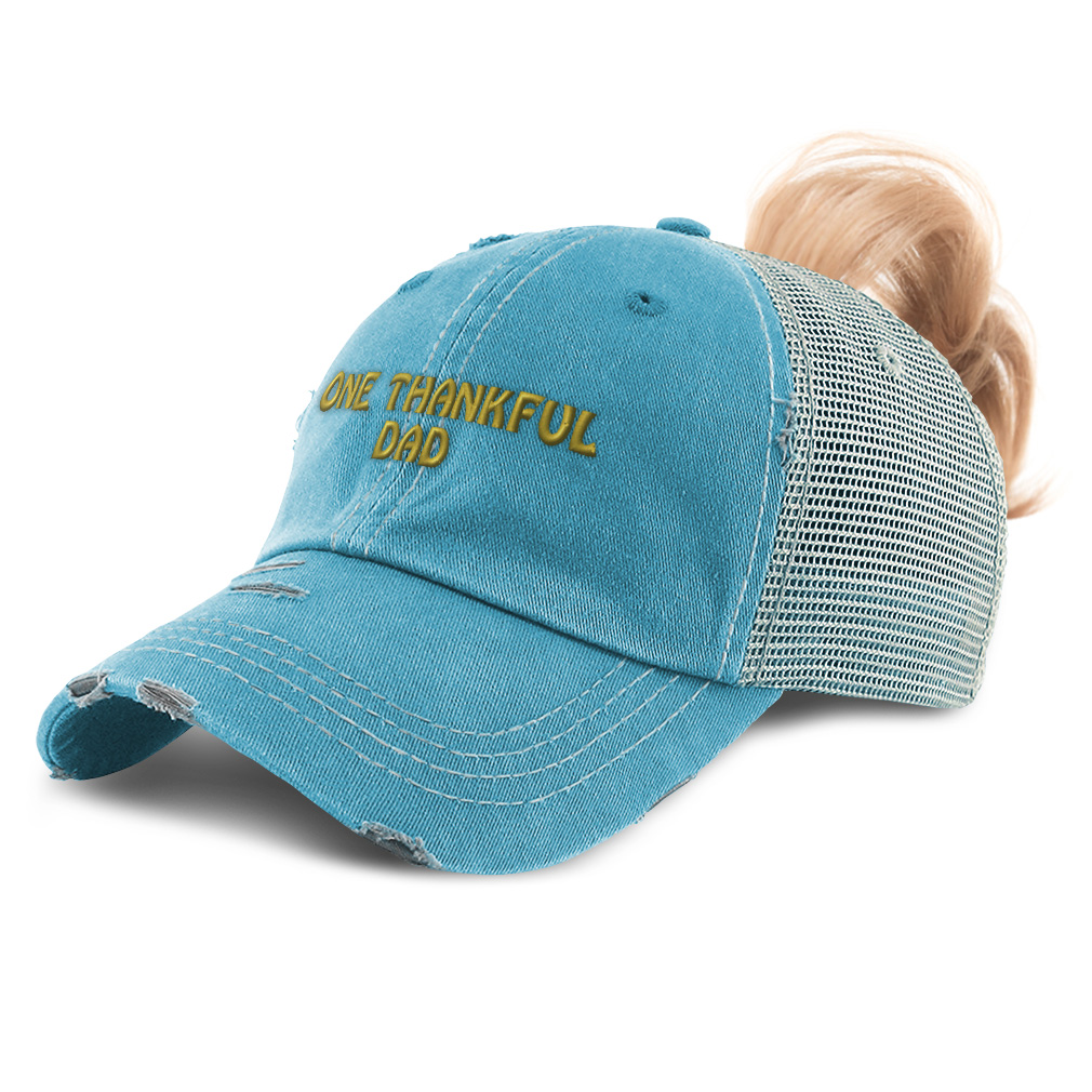 Womens Ponytail Cap 1 Thankful Dad Blessed Family E Dad Distressed Trucker Hats - Picture 7 of 24