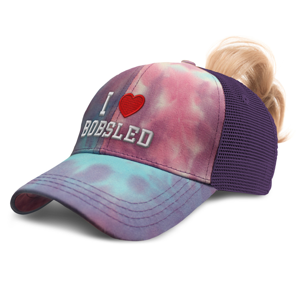 Womens Ponytail Cap I (Love) Bobsled Red Heart Sports Lovers  display picture 3