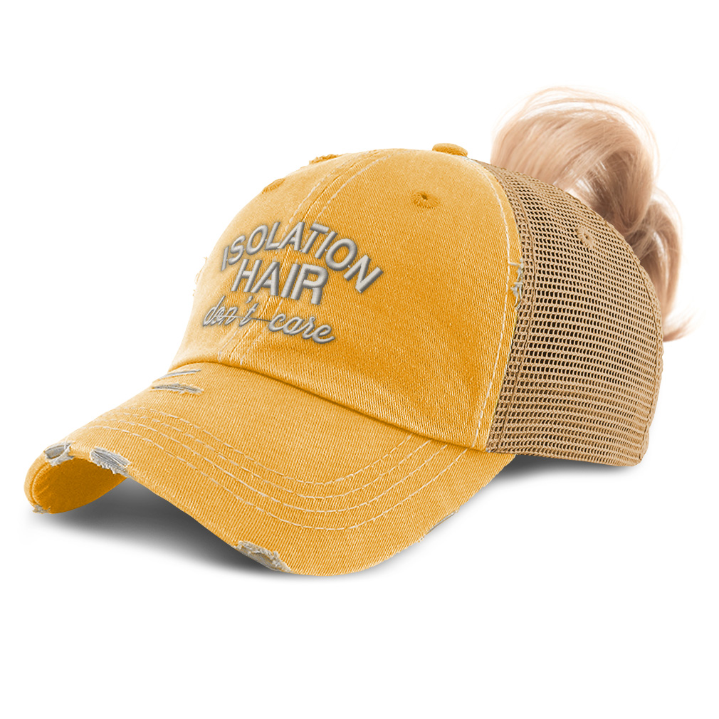 Womens Ponytail Cap Isolation Hair Don'T Care Quarantine Distressed Trucker Hats - Picture 17 of 24