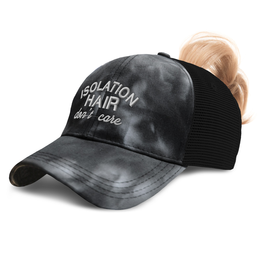 Womens Ponytail Cap Isolation Hair Don'T Care Quarantine Distressed Trucker Hats - Picture 21 of 24