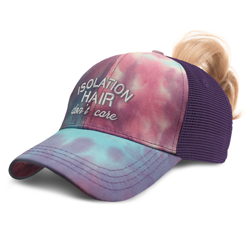 Womens Ponytail Cap Isolation Hair Don'T Care Quarantine Distressed Trucker Hats - Picture 23 of 24