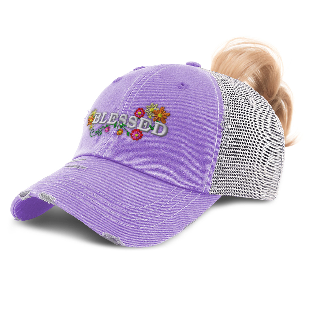 Womens Ponytail Cap Blessed Style C God Cotton Faith  display picture 2