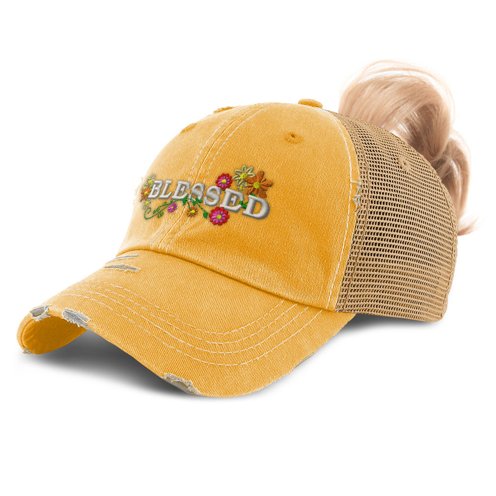 Womens Ponytail Cap Blessed Style C God Cotton Faith 