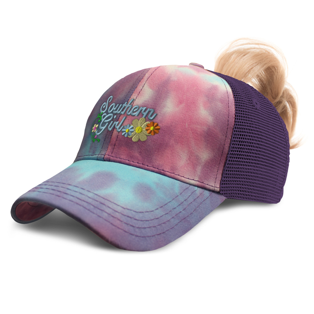 Womens Ponytail Cap Southern Girl Style B Woman America Distressed Trucker Hats - Picture 23 of 24