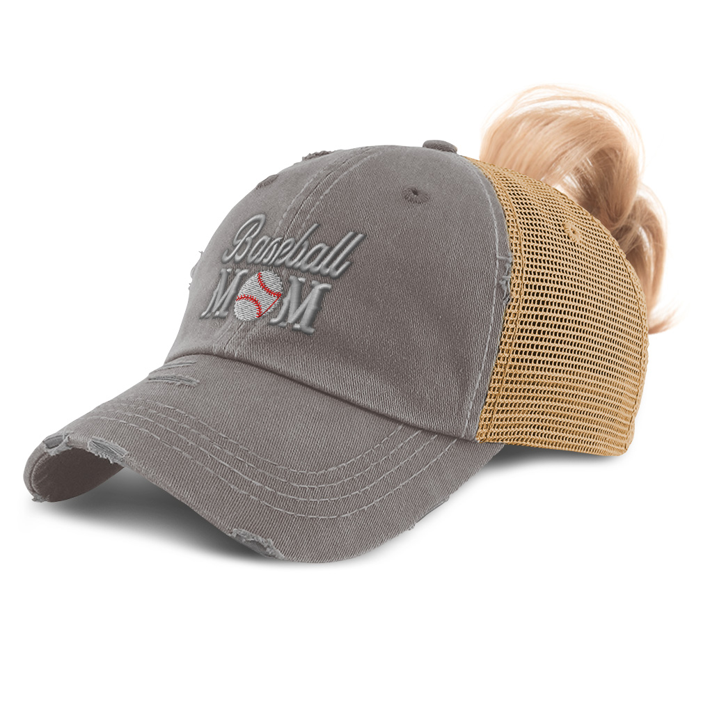 Womens Ponytail Cap Baseball Mom Style D Mommy Activity Distressed Trucker Hats - Picture 11 of 24