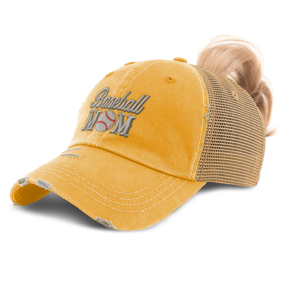 Womens Ponytail Cap Baseball Mom Style D Mommy Activity Distressed Trucker Hats - Picture 17 of 24