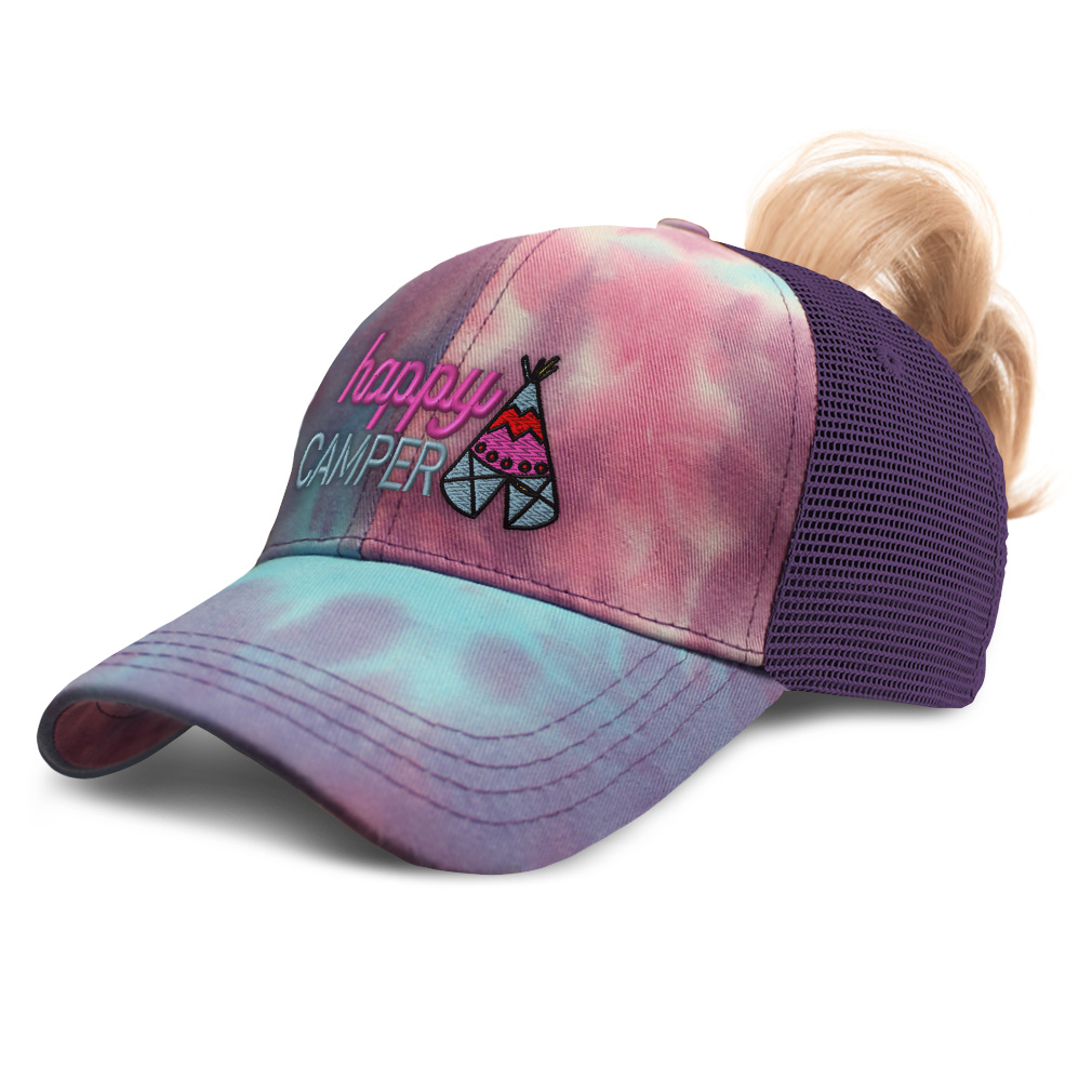 Womens Ponytail Cap Happy Camper Style C Rv Cotton Fun  display picture 2