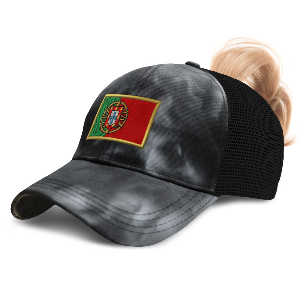 Womens Ponytail Baseball Cap Portugal Euro Cup Distressed Trucker Hats - Picture 24 of 28