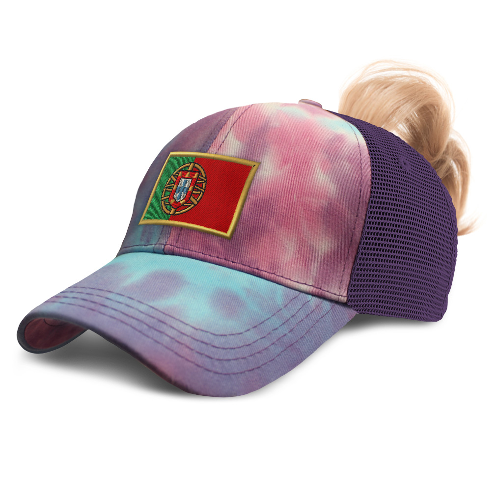 Womens Ponytail Baseball Cap Portugal Euro Cup Distressed Trucker Hats - Picture 26 of 28